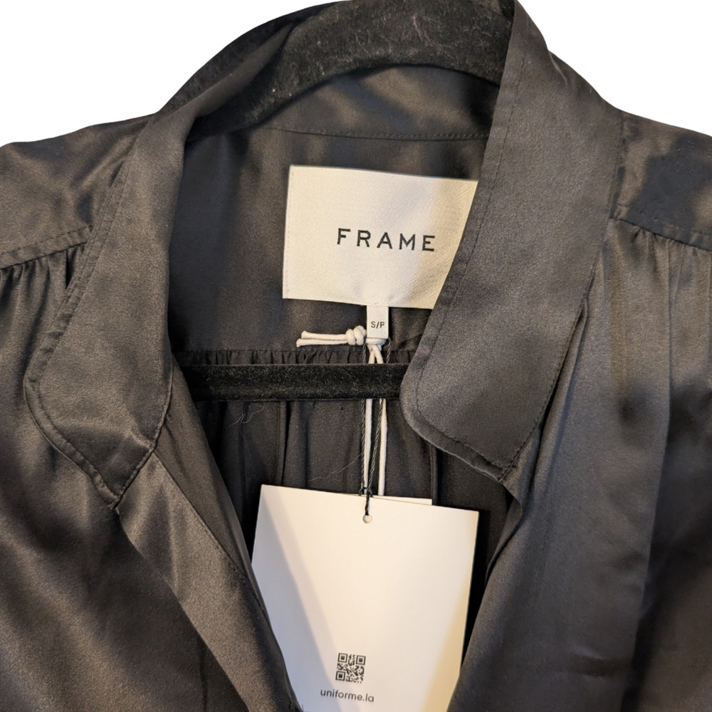 FRAME Gillian Silk Mini Shirt Dress Black Size Small NWT - Picture 9 of 12